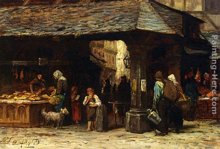 Philippe Lodowyck Jacob Sadee A Market Scene In Frankfurt